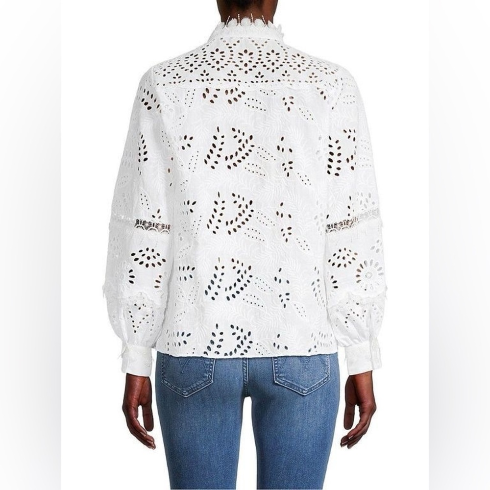 KOBI HALPERIN Winston Cotton Eyelet Blouse in White Size XL - Picture 4 of 14